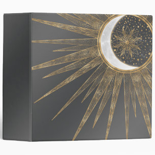 Elegant Gold Doodles Sun Moon Mandala Design Binder