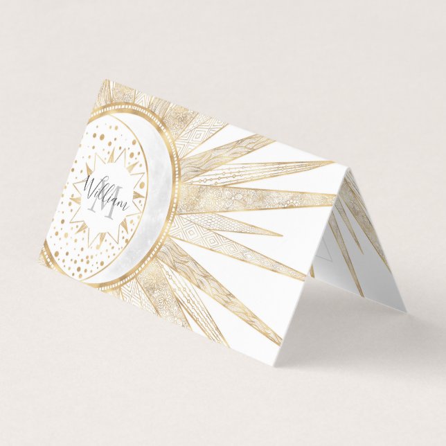 Elegant Gold Doodles Sun Moon Mandala Design Business Card (Front)