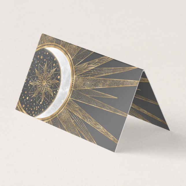 Elegant Gold Doodles Sun Moon Mandala Design Business Card (Back)