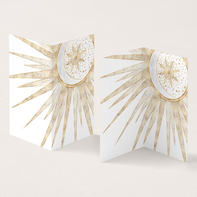 Elegant Gold Doodles Sun Moon Mandala Design Business Card (Inside and Outside)