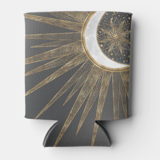 Elegant Gold Doodles Sun Moon Mandala Design Can Cooler