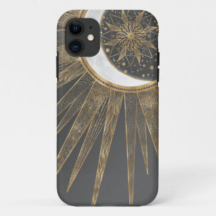 Elegant Gold Doodles Sun Moon Mandala Design iPhone 11 Case