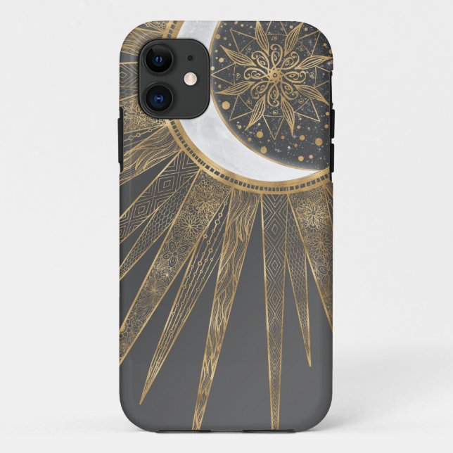 Elegant Gold Doodles Sun Moon Mandala Design Case-Mate iPhone Case (Back)