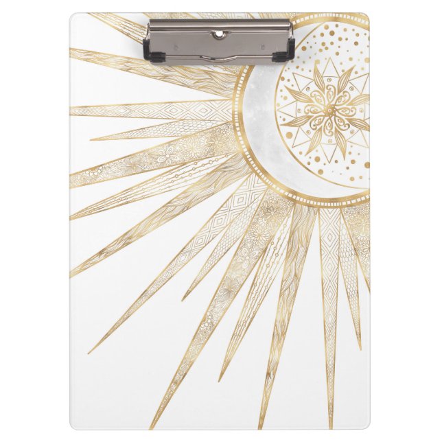 Elegant Gold Doodles Sun Moon Mandala Design Clipboard (Front)