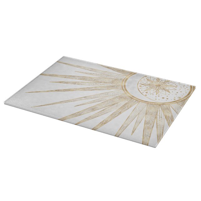 Elegant Gold Doodles Sun Moon Mandala Design Cutting Board (Corner)