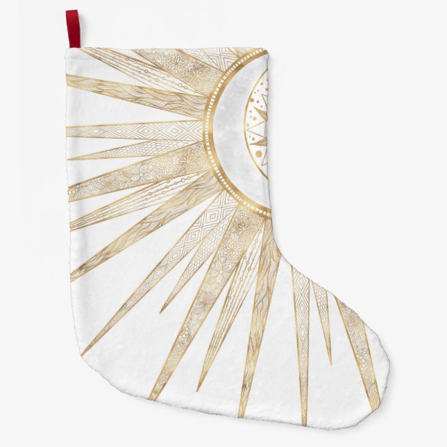 Elegant Gold Doodles Sun Moon Mandala Design Large Christmas Stocking (Front)