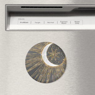 Elegant Gold Doodles Sun Moon Mandala Design Magnet