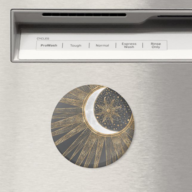 Elegant Gold Doodles Sun Moon Mandala Design Magnet (In Situ (Dishwasher))