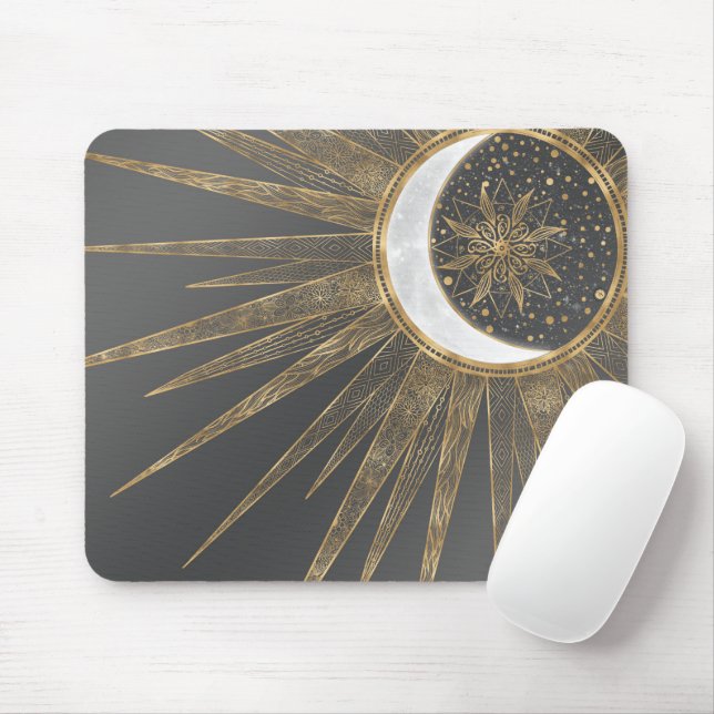 Elegant Gold Doodles Sun Moon Mandala Design Mouse Pad (With Mouse)