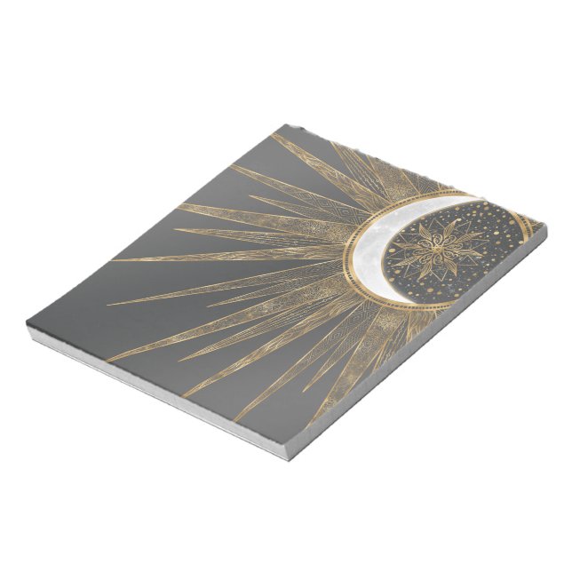 Elegant Gold Doodles Sun Moon Mandala Design Notepad (Rotated)
