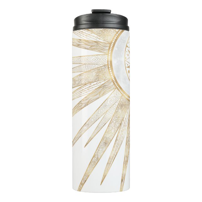Elegant Gold Doodles Sun Moon Mandala Design Thermal Tumbler (Front)