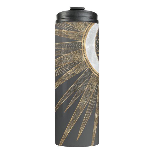 Elegant Gold Doodles Sun Moon Mandala Design Thermal Tumbler (Front)