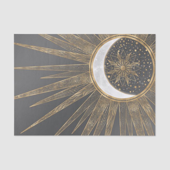 Elegant Gold Doodles Sun Moon Mandala Design Tissue Paper (Front)