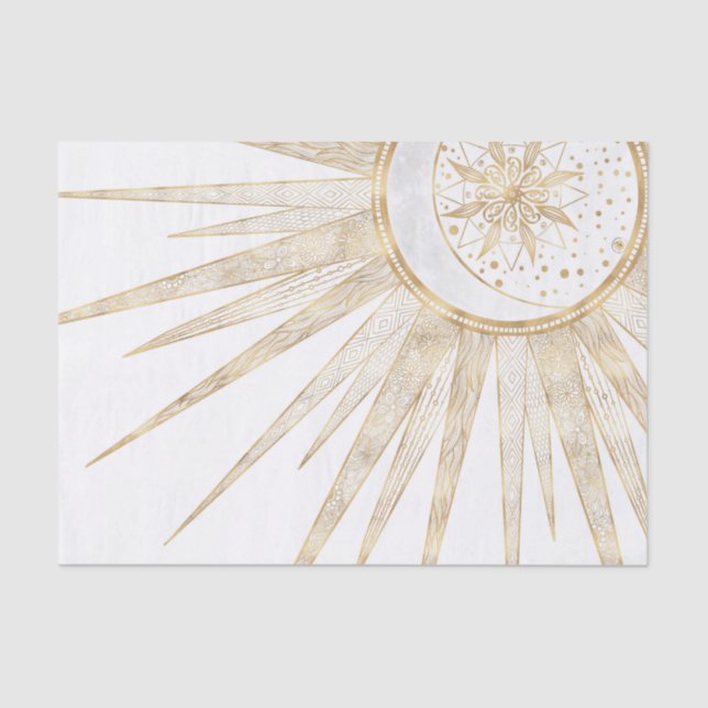 Elegant Gold Doodles Sun Moon Mandala Design Tissue Paper (Front)