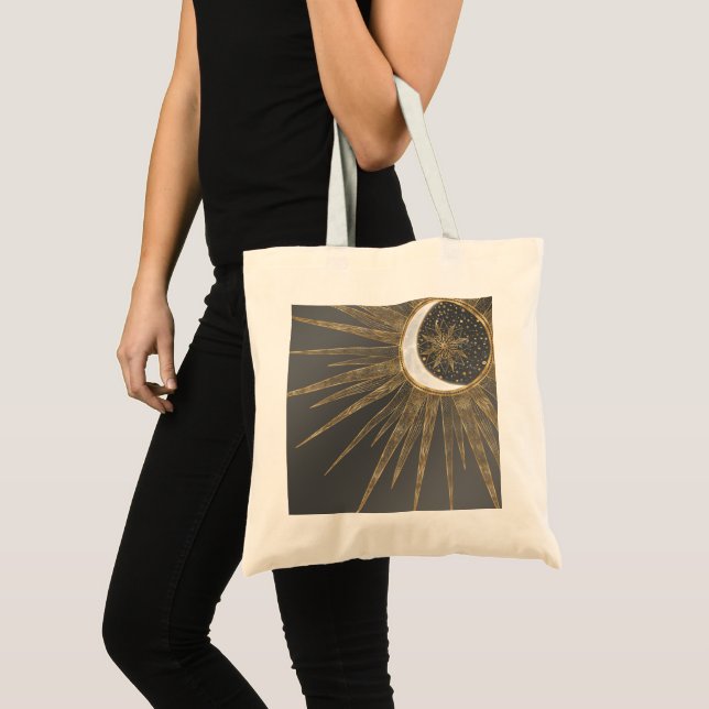 Elegant Gold Doodles Sun Moon Mandala Design Tote Bag (Front (Product))