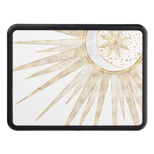 Elegant Gold Doodles Sun Moon Mandala Design Trailer Hitch Cover (Front)