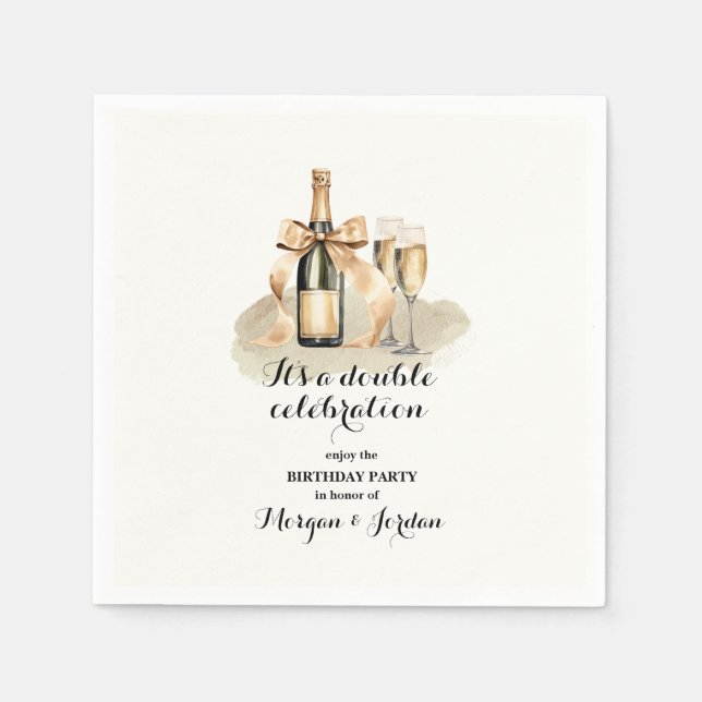 Elegant Gold Double Celebration Joint Birthday Napkin (Front)