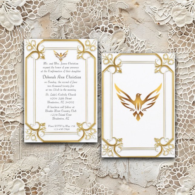 Elegant Gold Dove Confirmation Invitation (Creator Uploaded)