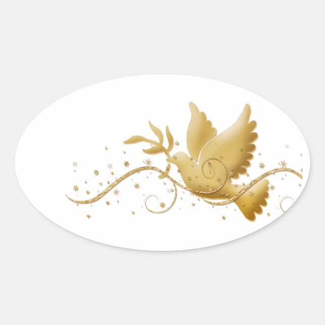 Elegant gold dove of peace oval sticker (Front)