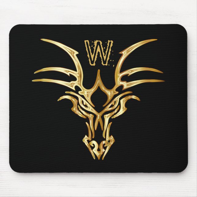 Elegant Gold Dragon Head Initial Fantasy Mouse Pad (Front)