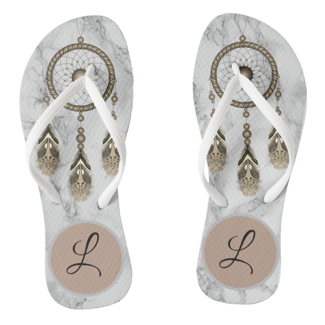 Elegant Gold Dream Catcher Monogram Flip Flops (Footbed)