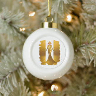 elegant gold dress ceramic ball christmas ornament