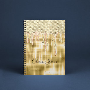 Elegant gold dripping glitter monogram notebook