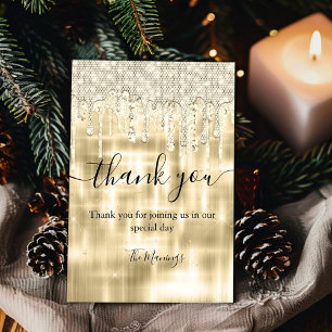 Elegant gold dripping glitter thank you card