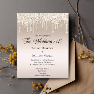 elegant gold  dripping glitters chic wedding card