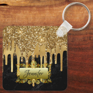 Elegant Gold Dripping Personalised Script gift Keychain