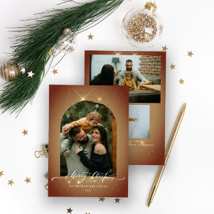 Elegant Gold Dust 3-Photo Merry Christmas Holiday Card