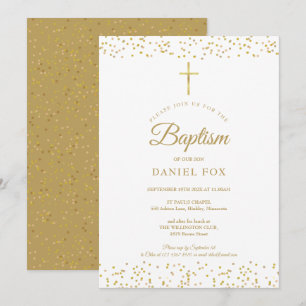 Elegant Gold Dust Baptism Christening Invitation
