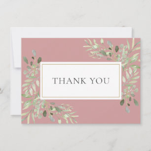 Elegant Gold Dusty Rose Greenery Foliage Thank You Card