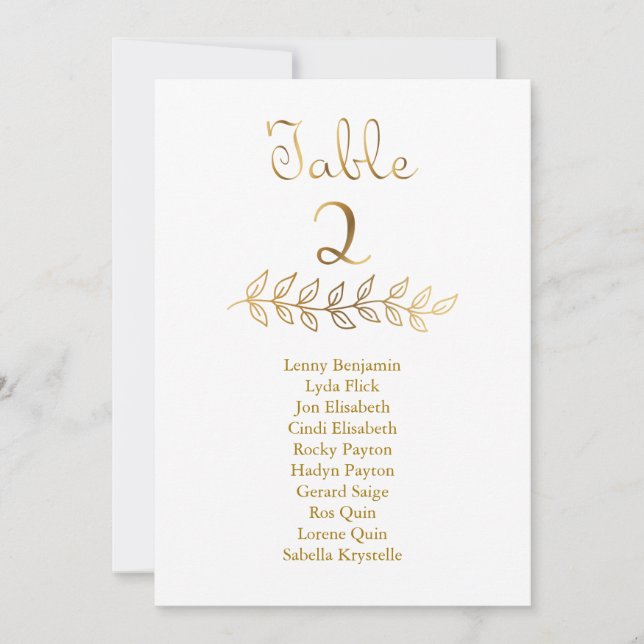 Elegant Gold effect Table Number 2 Seating Chart (Front)