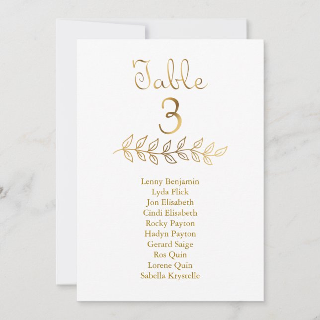 Elegant Gold effect Table Number 3 Seating Chart (Front)