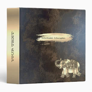 Elegant Gold Elephant,Brush Stroke,Leather Look    Binder