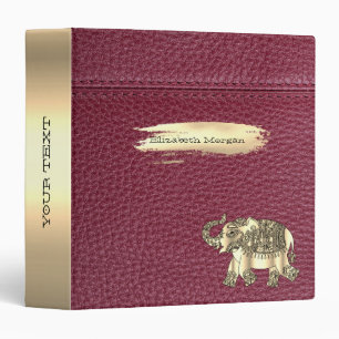 Elegant Gold Elephant,Brush Stroke,Red Leather Binder