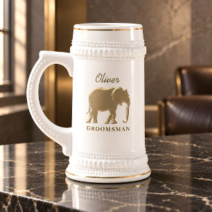 Elegant Gold Elephant Groomsman Gift Beer Stein