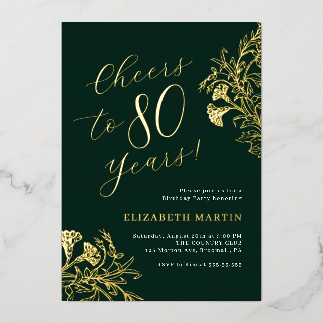 Elegant Gold Emerald 80th Birthday  (Front)