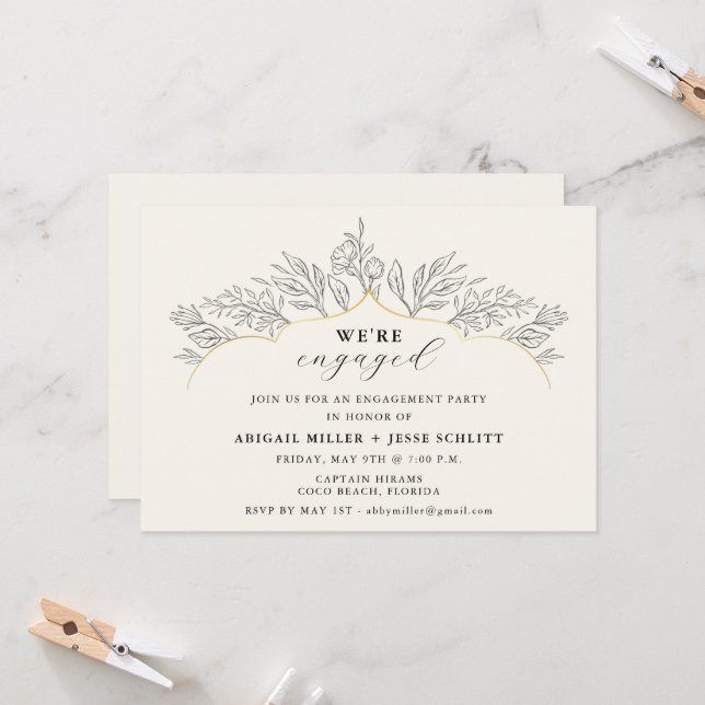 Elegant Gold Engagement Party  Invitation (Front/Back In Situ)