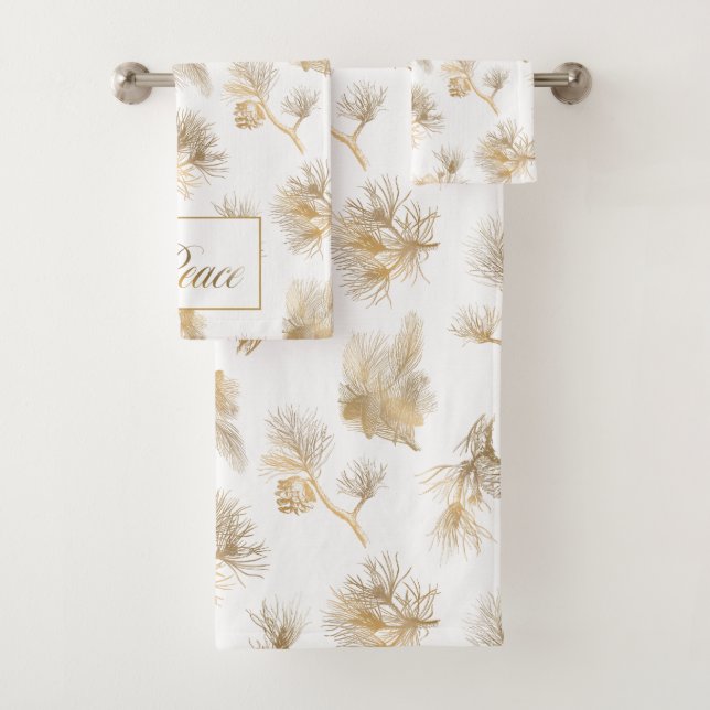 Elegant Gold Engraved Pine Bath Towel Set (Insitu)