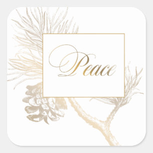 Elegant Gold Engraved Pine   Peace Greeting Square Sticker