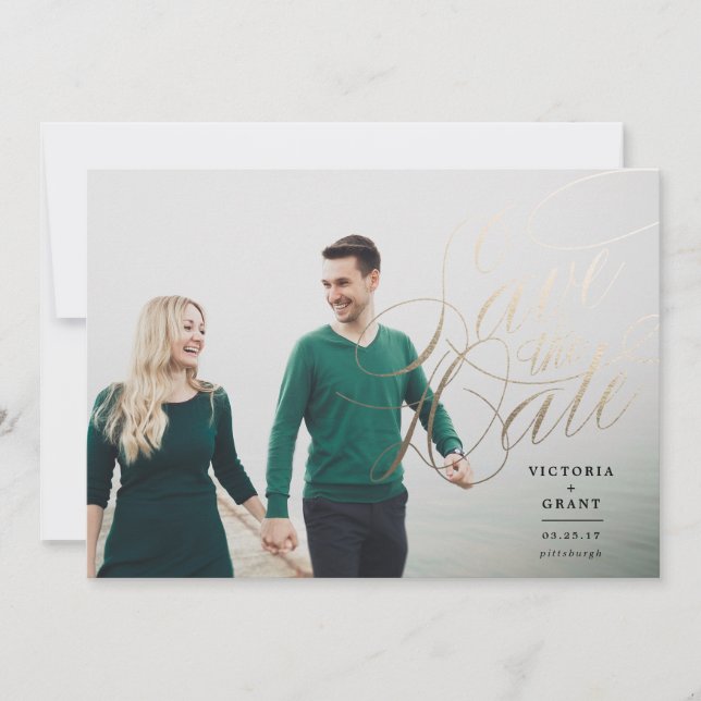 Elegant Gold Enregistrer le carte photo de calligr (Devant)