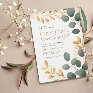 Elegant Gold Eucalyptus Botanical Wedding Invitation