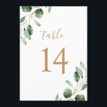 Elegant Gold Eucalyptus Greenery 5x7 Table Numbers<br><div class="desc">Designed to coordinate with our Moody Greenery wedding collection, this customizable Table Numbers Card features watercolor sage green eucalyptus leaves accented with a gold geometric frame and paired with a stylish script and classy serif font in grey. To make advanced changes, go to "Click to customize further" option under Personalize...</div>