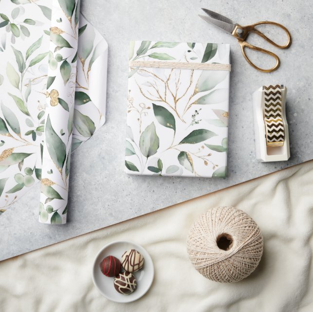 Elegant Gold Eucalyptus Greenery Leaves Wrapping Paper (Crafts)