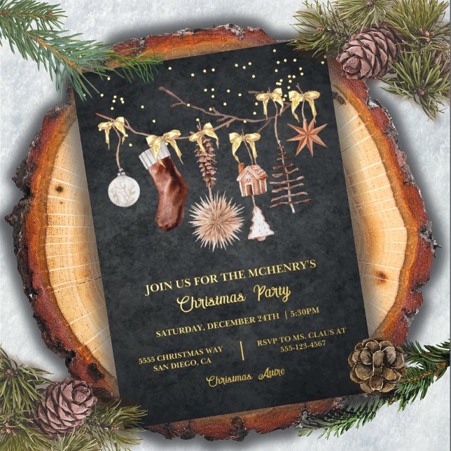 Elegant Gold Evening Christmas Branch Foil Invitat (Creator Uploaded)