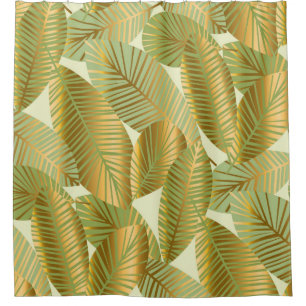 elegant gold exotic leaves seamless pattern on blu