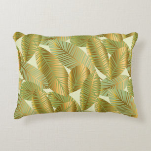elegant gold exotic leaves seamless pattern on blu accent pillow