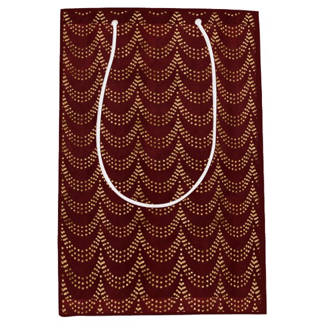 Elegant Gold Fairy Lights Rustic Red Christmas Medium Gift Bag (Front)